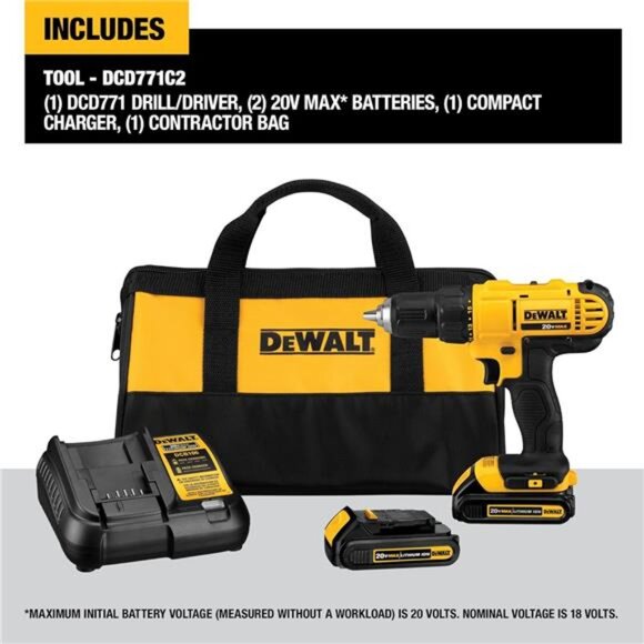 20V Max Cordless Drill/Driver Kit, Includes 2 Batteries and Charger (DCD771C2) - Picture 2 of 7